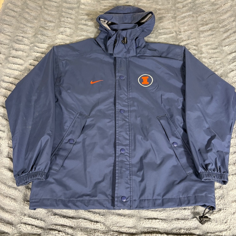 Nike Team Illinois Fighting Illini Hooded Windbreaker Jacket Navy Blue Men Small